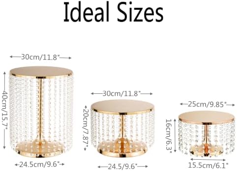Gold Cake Stand Set of 3, Metal Mirror Cake Stand Cake Pedestal With Crystal Pendants and Beads, Cupcake Candy, alternate