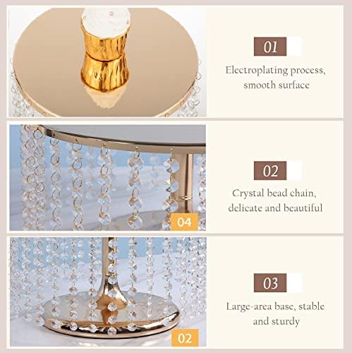 Gold Cake Stand Set of 3, Metal Mirror Cake Stand Cake Pedestal With Crystal Pendants and Beads, Cupcake Candy, alternate