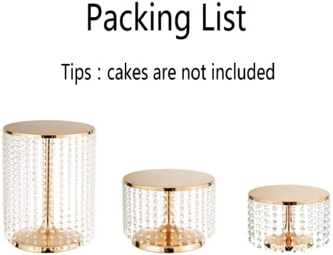 Gold Cake Stand Set of 3, Metal Mirror Cake Stand Cake Pedestal With Crystal Pendants and Beads, Cupcake Candy, alternate