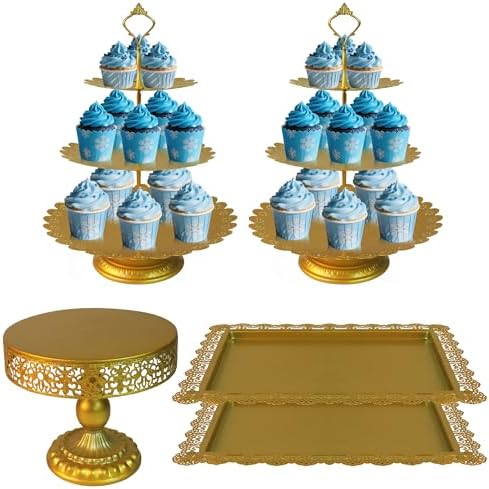 Gold Cake Stands Set, 5pcs Metal Dessert Table Display Set, Tiered Cupcake Stand Dessert Serving Tray for