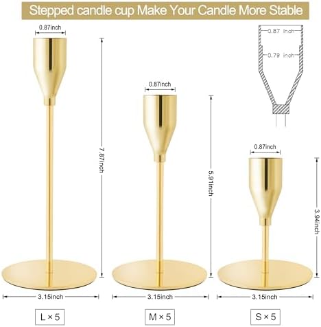 Gold Candlestick Holders, Metal Taper Candle Holders, Bulk Set of 15 in Gold, alternate view 3