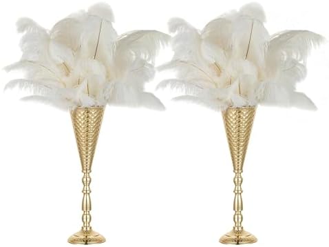 Gold Centerpiece for Wedding Table, Hammered, 16.5" Tall, 2 Pcs in 16.89" in Gold