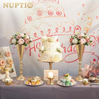 Gold Centerpiece for Wedding Table, Hammered, 16.5" Tall, 2 Pcs in 16.89" in Gold, alternate view 2