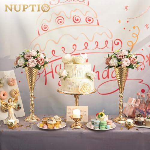 Gold Centerpiece for Wedding Table, Hammered, 16.5" Tall, 2 Pcs in 16.89" in Gold, alternate view 2