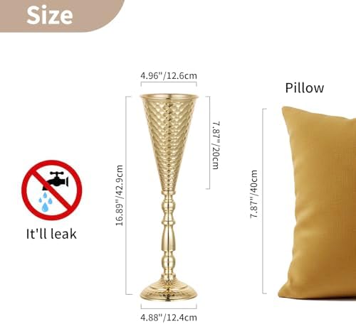 Gold Centerpiece for Wedding Table, Hammered, 16.5" Tall, 2 Pcs in 16.89" in Gold, alternate view 3
