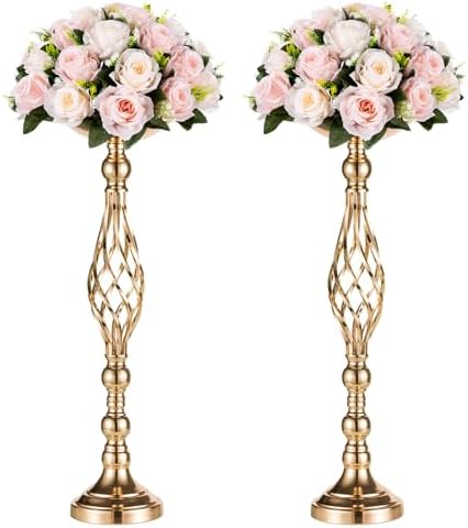 Gold Centerpiece Stand for Table, Twist Style, 22.8" Tall, 2 Pcs in Gold
