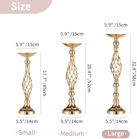 Gold Centerpiece Stand for Table, Twist Style, 22.8" Tall, 2 Pcs in Gold, alternate view 3
