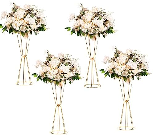Gold Centerpiece Stands Wedding Flower Stand,4pcs 23.6" Trumpet Vase in 23.6" tall in Gold