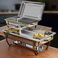 Gold Chafing Dishes for Buffet 2 Pack (2 Pans + 3 Utensils) - 9QT Stainless Steel Chafing Dish Buffet Set - Food