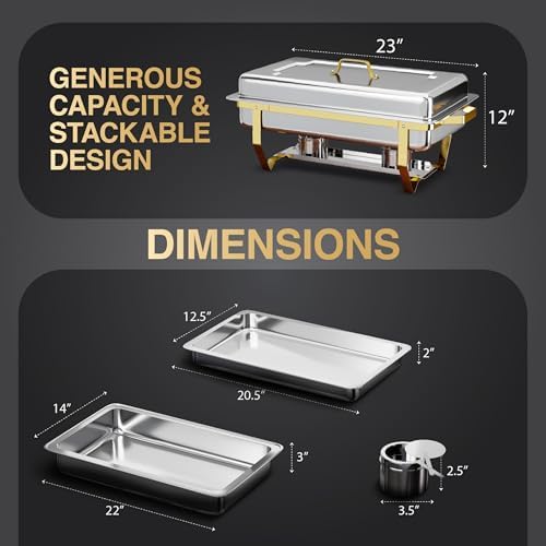 Gold Chafing Dishes for Buffet 2 Pack (2 Pans + 3 Utensils) - 9QT Stainless Steel Chafing Dish Buffet Set - Food, alternate