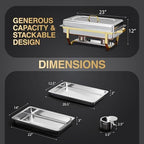 Gold Chafing Dishes for Buffet 2 Pack (2 Pans + 3 Utensils) - 9QT Stainless Steel Chafing Dish Buffet Set - Food, alternate
