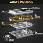 Gold Chafing Dishes for Buffet 2 Pack (2 Pans + 3 Utensils) - 9QT Stainless Steel Chafing Dish Buffet Set - Food, alternate