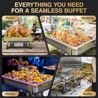 Gold Chafing Dishes for Buffet 2 Pack (2 Pans + 3 Utensils) - 9QT Stainless Steel Chafing Dish Buffet Set - Food, alternate