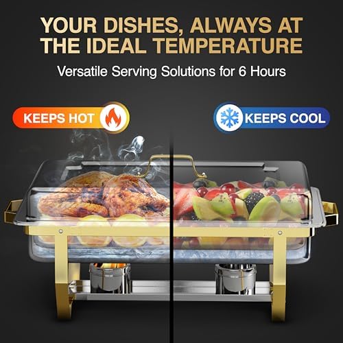 Gold Chafing Dishes for Buffet 2 Pack (2 Pans + 3 Utensils) - 9QT Stainless Steel Chafing Dish Buffet Set - Food, alternate