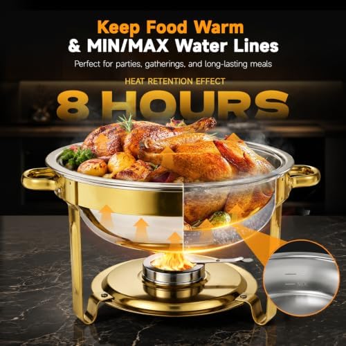 Gold Chafing Dishes for Buffet, 4 Pack 5QT Food Warmer Set for Home Parties, alternate view 4