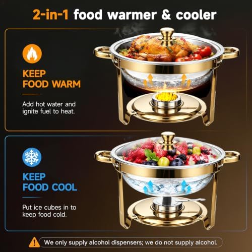 Gold Chafing Dishes for Buffet, 4 Pack 5QT Food Warmer Set for Home Parties, alternate view 5