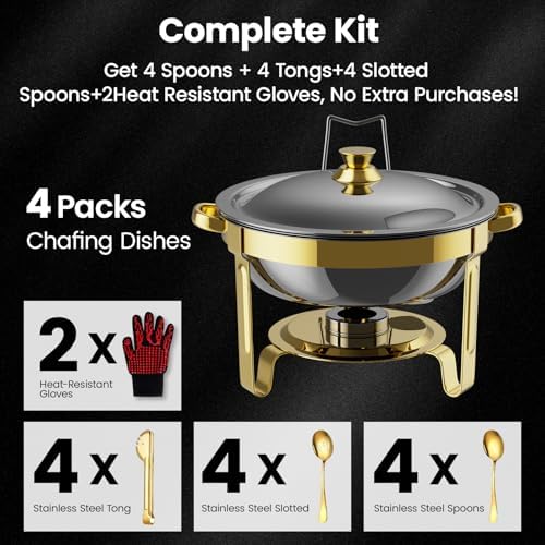 Gold Chafing Dishes for Buffet 4 Pack, 6QT Buffet Servers and Warmers Sets in Gold, alternate view 2