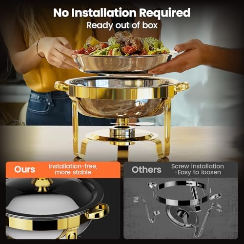 Gold Chafing Dishes for Buffet 4 Pack, 6QT Buffet Servers and Warmers Sets in Gold, alternate view 5