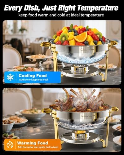 Gold Chafing Dishes for Buffet, Chafers with Glass Lid, 4 Pack, alternate view 3