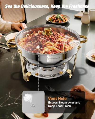 Gold Chafing Dishes for Buffet, Chafers with Glass Lid, 4 Pack, alternate view 4