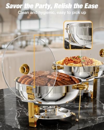 Gold Chafing Dishes for Buffet, Chafers with Glass Lid, 4 Pack, alternate view 5