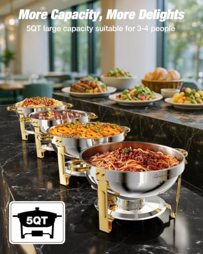 Gold Chafing Dishes for Buffet, Chafers with Glass Lid, 4 Pack, alternate view 6