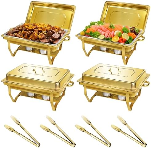 Gold Chafing Dishes for Buffet, Parties, Catering, 8QT, 4 Pack