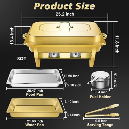 Gold Chafing Dishes for Buffet, Parties, Catering, 8QT, 4 Pack, alternate view 3