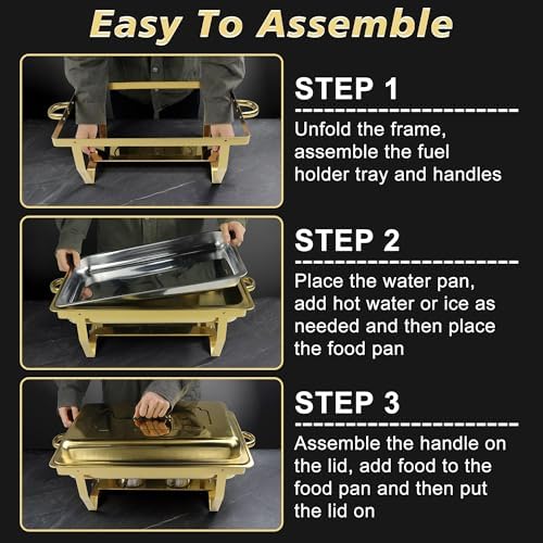 Gold Chafing Dishes for Buffet, Parties, Catering, 8QT, 4 Pack, alternate view 7