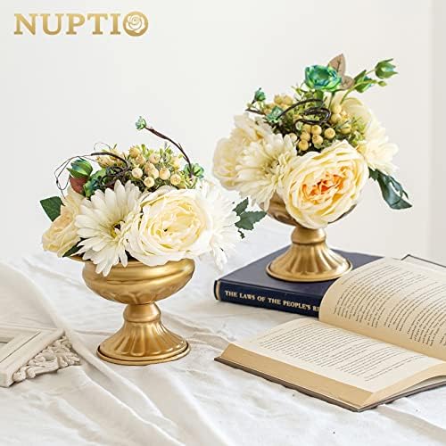 Gold Compote Vase Centerpiece: Metal Urn Planter, 4.96" Tall, 10 Pcs in Gold, alternate view 5