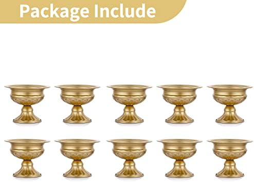 Gold Compote Vase Centerpiece: Metal Urn Planter, 4.96" Tall, 10 Pcs in Gold, alternate view 6