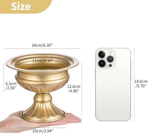Gold Compote Vase Centerpiece: Metal Urn Planter, 4.96" Tall, 2 Pcs in Gold, alternate view 3