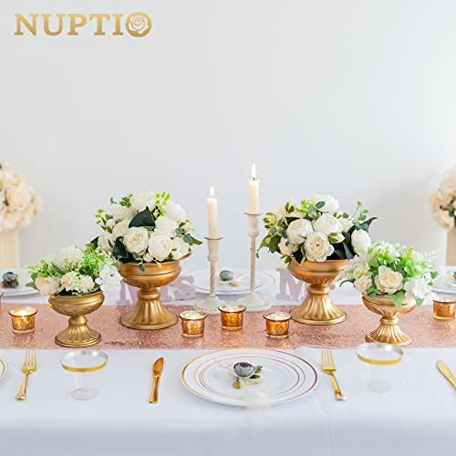 Gold Compote Vases Centerpiece: Metal Urn Planter, 6.5" Tall, 10 Pcs in Gold, alternate view 2