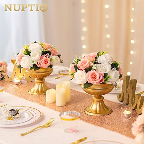 Gold Compote Vases Centerpiece: Metal Urn Planter, 6.5" Tall, 10 Pcs in Gold, alternate view 5