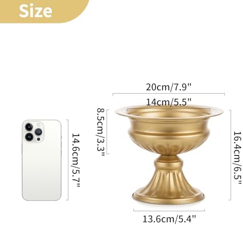 Gold Compote Vases Centerpieces: Metal Urn Planter, 6.5" Tall, 2 Pcs in Gold, alternate view 3