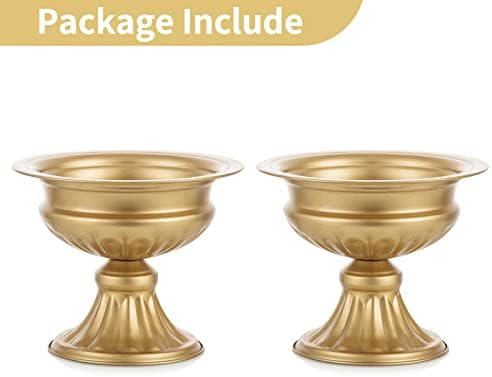 Gold Compote Vases Centerpieces: Metal Urn Planter, 6.5" Tall, 2 Pcs in Gold, alternate view 6
