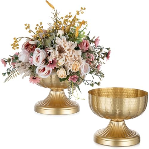 Gold Compote Vases for Centerpieces, Hammered, 6.3", 2 Pcs in 6.3” Tall in Gold