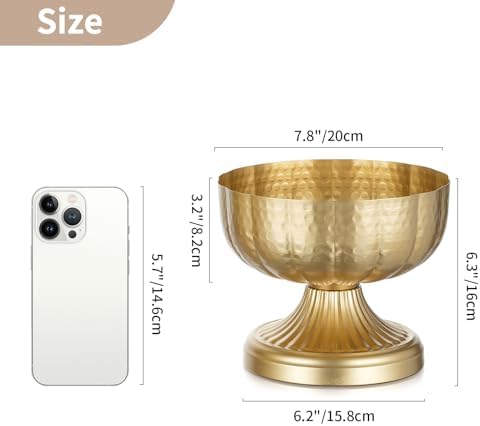 Gold Compote Vases for Centerpieces, Hammered, 6.3", 2 Pcs in 6.3” Tall in Gold, alternate view 3