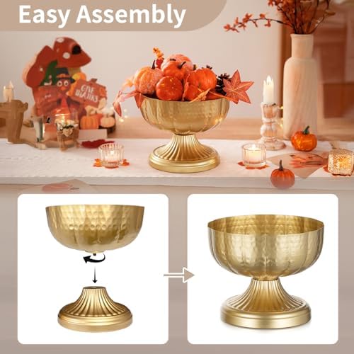 Gold Compote Vases for Centerpieces, Hammered, 6.3", 2 Pcs in 6.3” Tall in Gold, alternate view 6