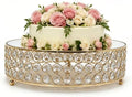 Gold Crystal Round Cake Stand with Mirror Top, 12 Inch Metallic Dessert Display Riser, Bling Crystal Cupcake