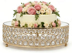 Gold Crystal Round Cake Stand with Mirror Top, 12 Inch Metallic Dessert Display Riser, Bling Crystal Cupcake