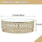 Gold Crystal Round Cake Stand with Mirror Top, 12 Inch Metallic Dessert Display Riser, Bling Crystal Cupcake, alternate view