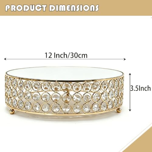 Gold Crystal Round Cake Stand with Mirror Top, 12 Inch Metallic Dessert Display Riser, Bling Crystal Cupcake, alternate view