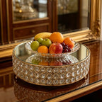 Gold Crystal Round Cake Stand with Mirror Top, 12 Inch Metallic Dessert Display Riser, Bling Crystal Cupcake, alternate view