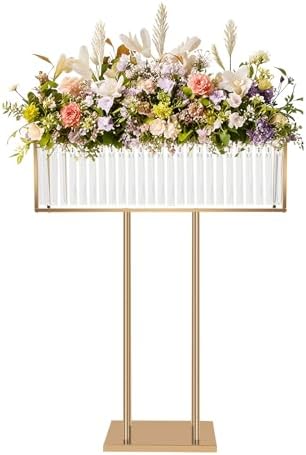 Gold Crystal Vases for Centerpieces, 35.4 in Tall Metal Square Vase Stand in Gold