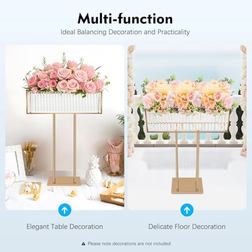 Gold Crystal Vases for Centerpieces, 35.4 in Tall Metal Square Vase Stand in Gold, alternate view 4