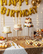 Gold Dessert Table Display Set, 12 Pcs Gold Cake Stand Set with Crystal Pendants - Metal Gold Dessert Stands &, alternate