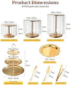 Gold Dessert Table Display Set, 12 Pcs Gold Cake Stand Set with Crystal Pendants - Metal Gold Dessert Stands &, alternate