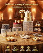 Gold Dessert Table Display Set, 12 Pcs Gold Cake Stand Set with Crystal Pendants - Metal Gold Dessert Stands &, alternate