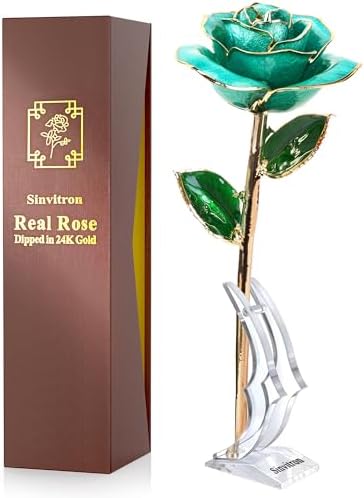 Gold Dipped Rose 24K Real Rose, Long Stem 24k Gold Plated Rose with Stand, Birthday Gift for Women, Gifts for